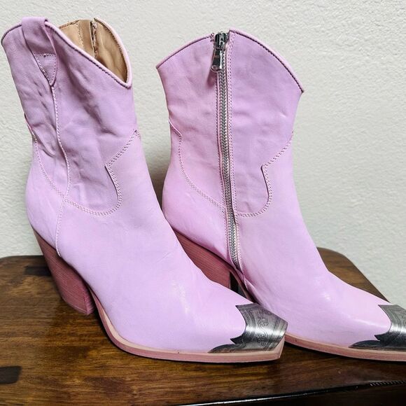 Free People Brayden Western Boot Leather Rose Pink 39/9 NEW - Picture 2 of 5